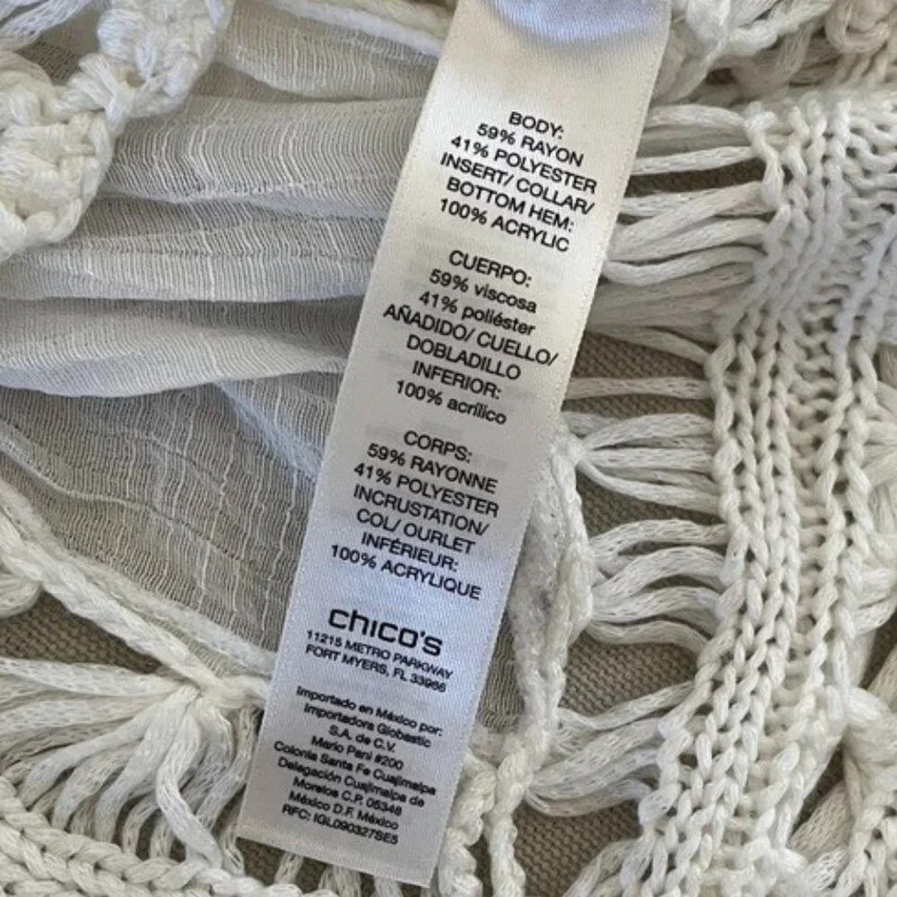 NEW Chico's Breezy Coastal Crochet Summer Top